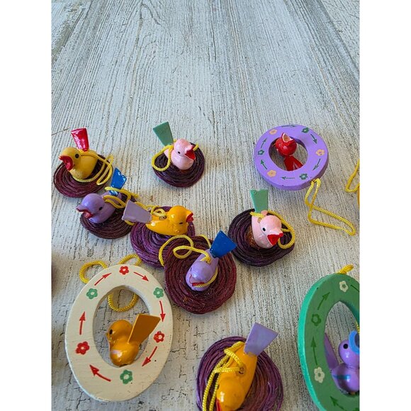 Vintage wooden duck bird mini ornament Easter spring nest Xmas tree - Picture 3 of 8